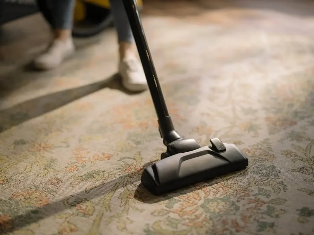 cleaning a carpet with hoover